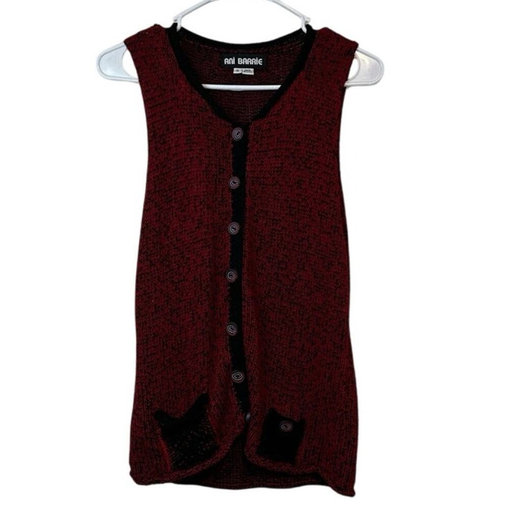Vintage Ani Barrie Sleeveless Cardigan Button Up Sweater Vest Size S Red Holiday